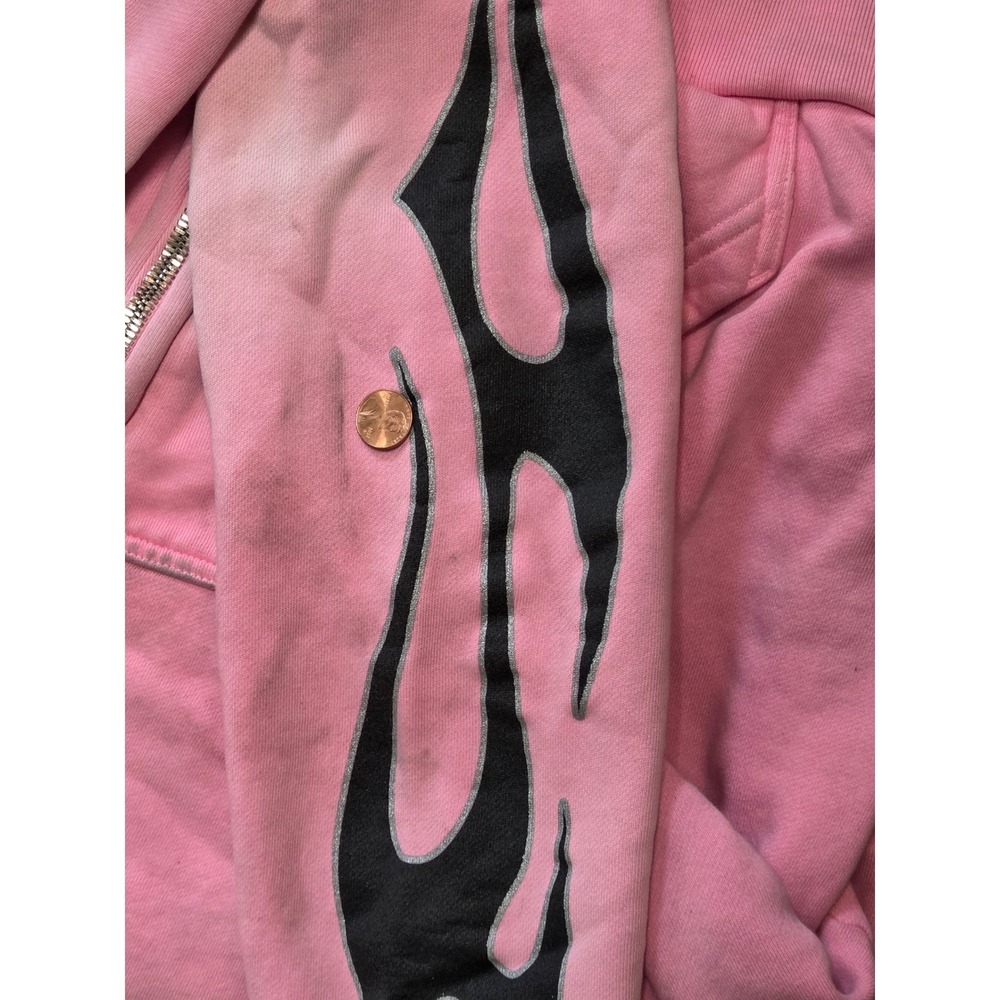 Hellstar Studios Pink Graphic Zip Up Hoodie Mens Large Flame Sleeve Streetwear - Picture 10 of 12